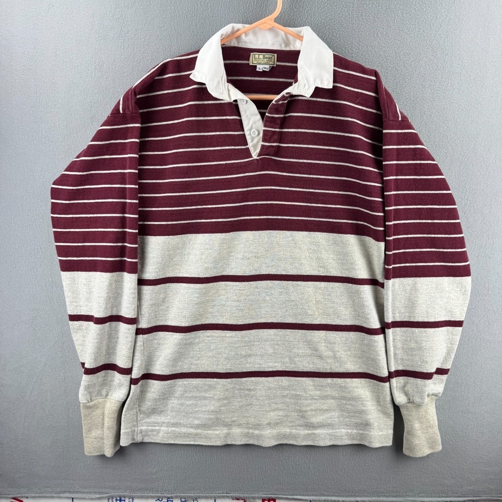 Vintage LL Bean Rugby Shirt Mens Large Tall Heavy Cotton Polo 90s Made in USA